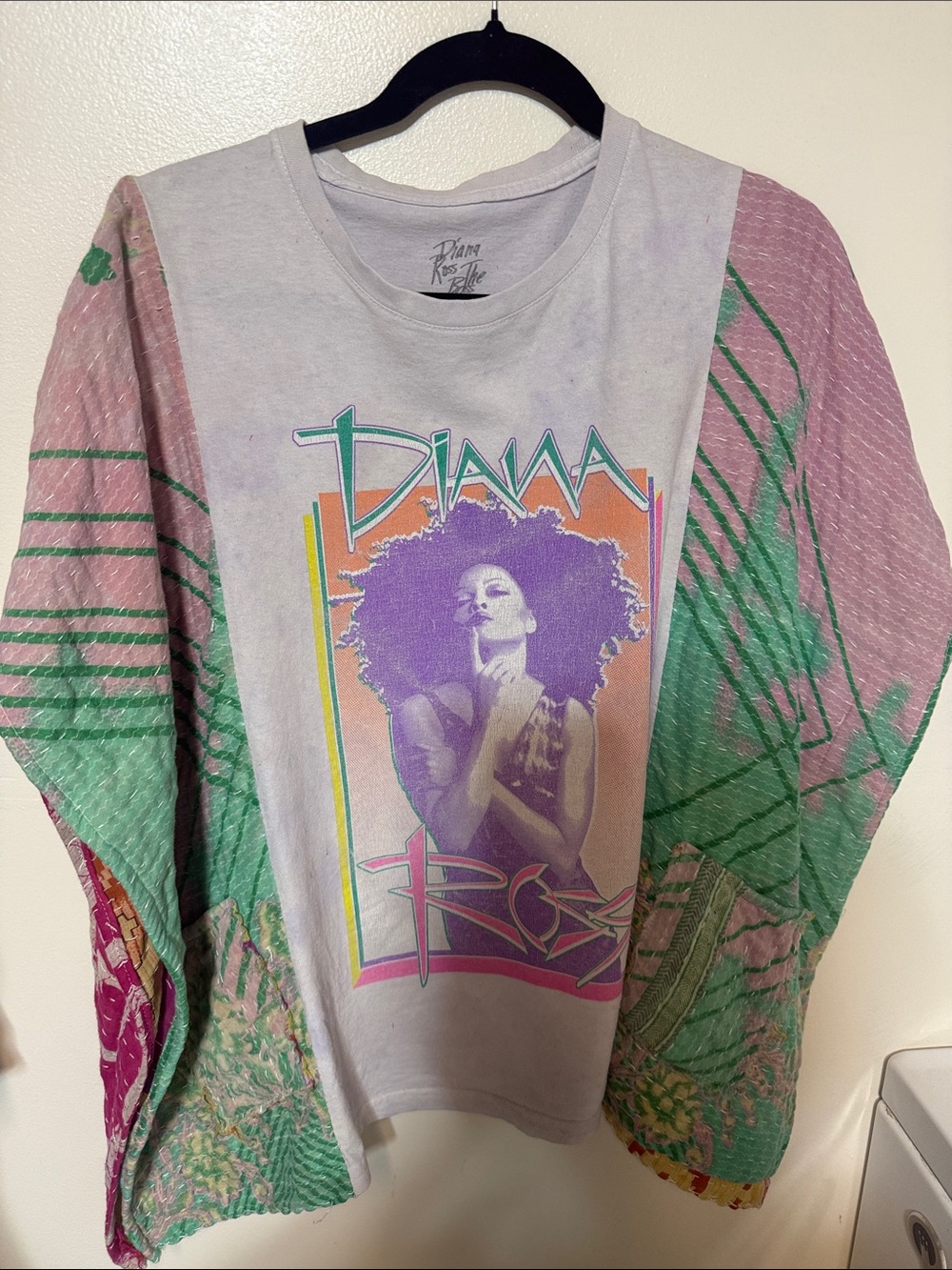 Band Tee Diana Ross Kantha Pale Purple with Pink & Green Upcycled vintage kantha